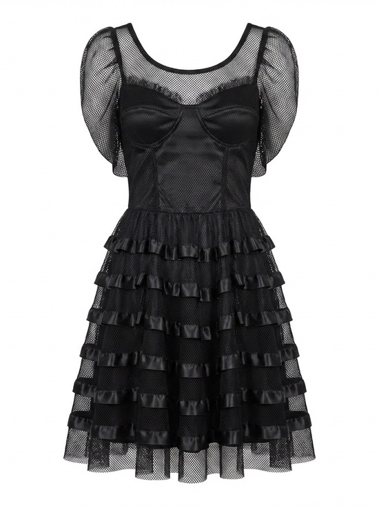 Hell Bunny Dresses & Skirts - Hell Bunny Black Mesh Ruffle Midi Dress